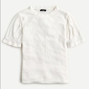 J. Crew White Puff Sleeve Pointelle Top
